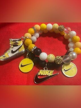 Nike Yellow, Black, White Beaded Charm Bracelet Set